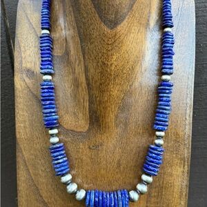 Sterling Silver Graduated Lapis Pearls Bead Necklace. 20 Inch. Gift